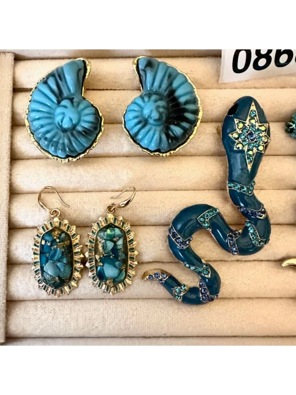 Costume Jewelry Lot Snake Pendant Brooch Pin Pierced Earrings Fish Shells Beach